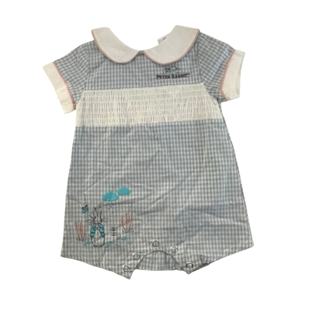 Peter Rabbit Infant Baby Boy Blue Checked Romper Spring Easter sz 6m NWT